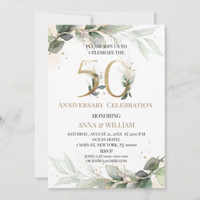 Invitation 50e anniversaire de mariage Greenery We (Devant)