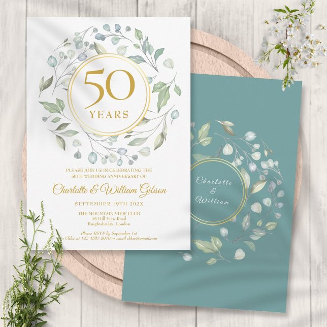Invitation 50e anniversaire de mariage laurier doré (Créateur téléchargé)