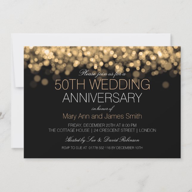 Invitation 50e Anniversaire de Mariage Lumières Dorées (Devant)