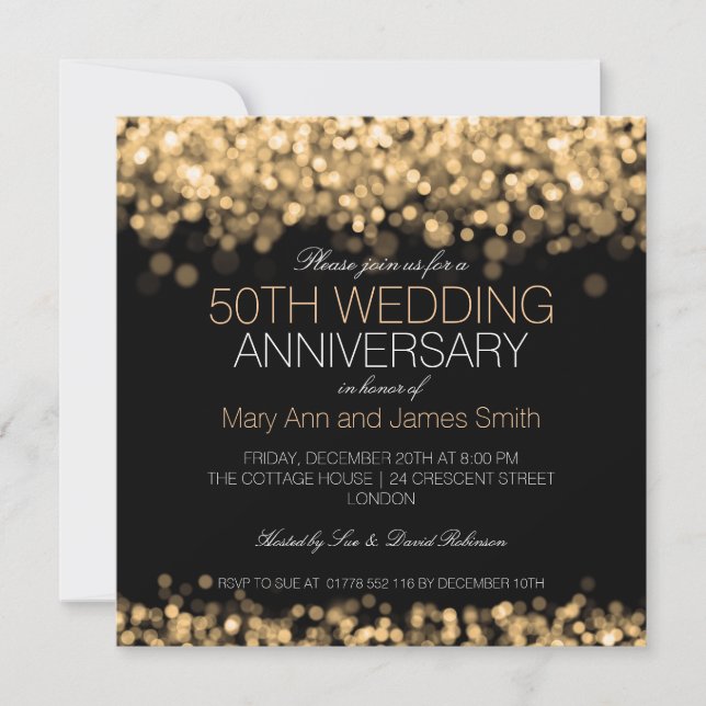 Invitation 50e Anniversaire de Mariage Lumières Dorées (Devant)
