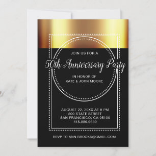 Invitation 50e Anniversaire de Mariage Métal Doré Noir