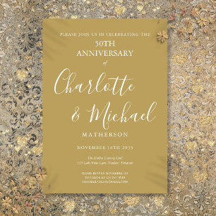 Invitation 50e anniversaire de mariage moderne script doré