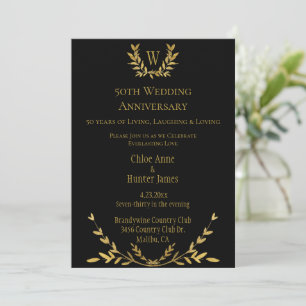 Invitation 50e anniversaire de Mariage Monogramme d'or Invita