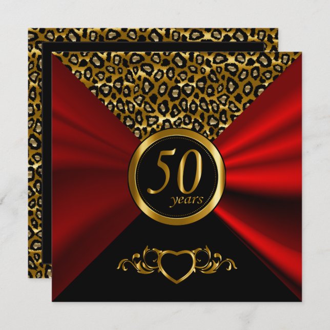 Invitation 50e anniversaire de mariage | Motif léopard (Devant / Derrière)