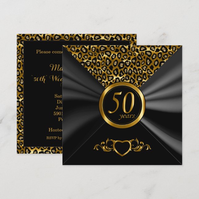 Invitation 50e anniversaire de mariage | Motif léopard (Devant / Derrière)
