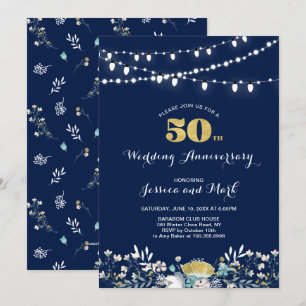 Invitation 50e anniversaire de mariage Navy & Or