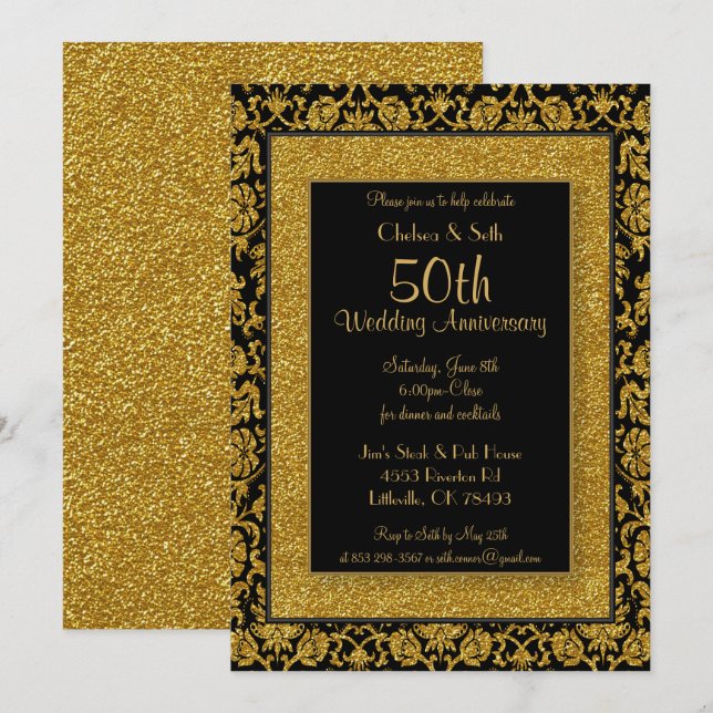 Invitation 50e Anniversaire de Mariage Noces de Paillettes d' (Devant / Derrière)