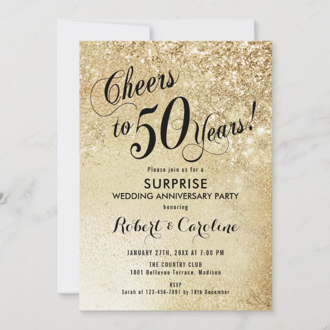 Invitation 50e anniversaire de mariage - Or (Devant)