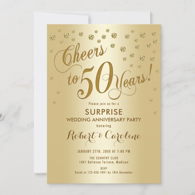 Invitation 50e anniversaire de mariage - Or (Devant)