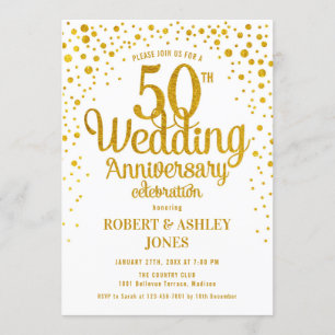 Invitation 50e anniversaire de mariage - Or et Blanc