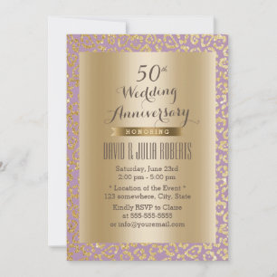 Invitation 50e anniversaire de mariage or et léopard violet