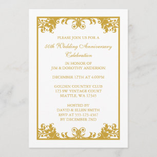 Invitation 50e anniversaire de Mariage or Flourish Scroll