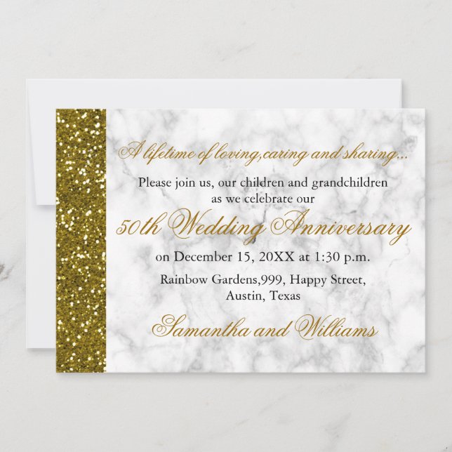 Invitation 50e anniversaire de mariage paillettes dorées (Devant)