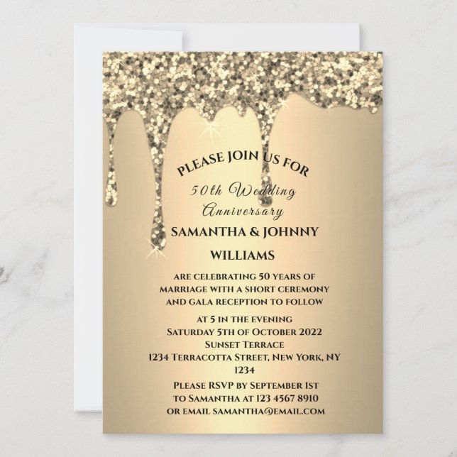 Invitation 50e anniversaire de Mariage Parties scintillant d' (Devant)
