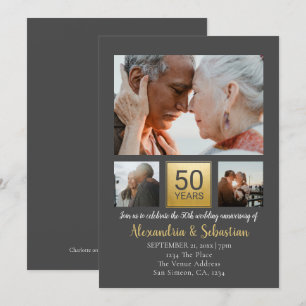 Invitation 50e anniversaire de mariage personnalisé gris or