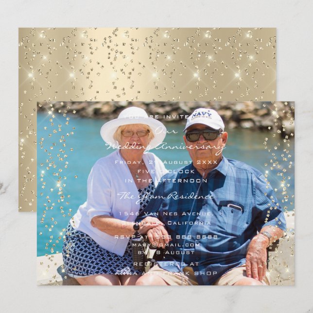 Invitation 50e Anniversaire de Mariage Photo Confettis Dorés  (Devant / Derrière)