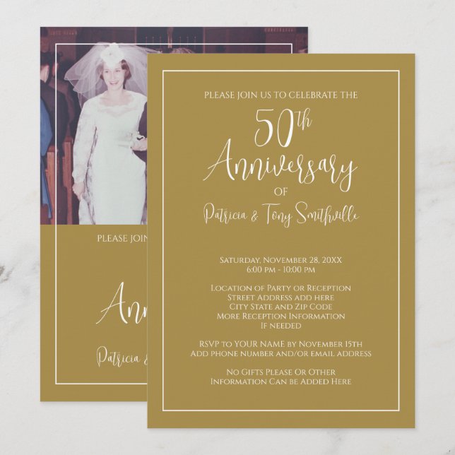 Invitation 50e anniversaire de mariage - Photo horizontale -  (Devant / Derrière)