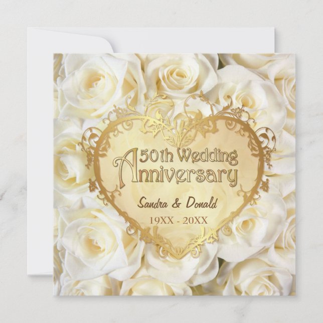 Invitation 50e anniversaire de mariage Rose Blanche (Devant)