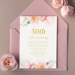 Invitation 50e anniversaire de mariage rose floral