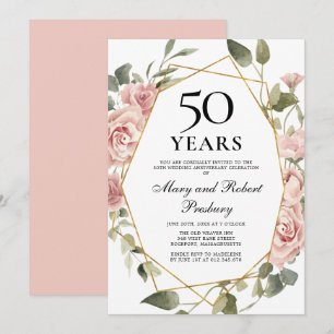 Invitation 50e Anniversaire de Mariage Rose Floral Rose