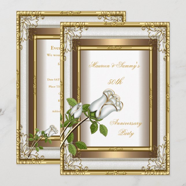 Invitation 50e Anniversaire de Mariage Rose Gold Blanc Élégan (Devant / Derrière)