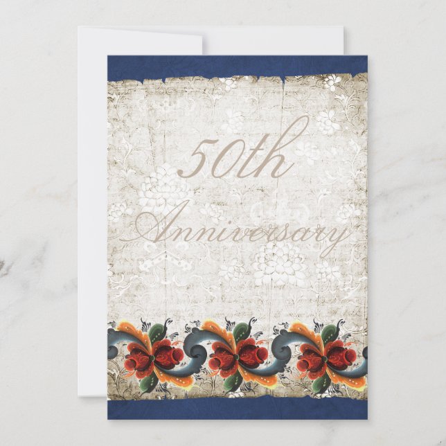 Invitation 50e anniversaire de Mariage Rosemaling Custom (Devant)