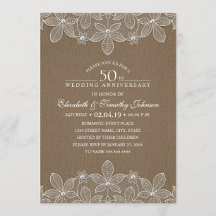 Invitation 50e anniversaire de mariage rustique foncé toile d