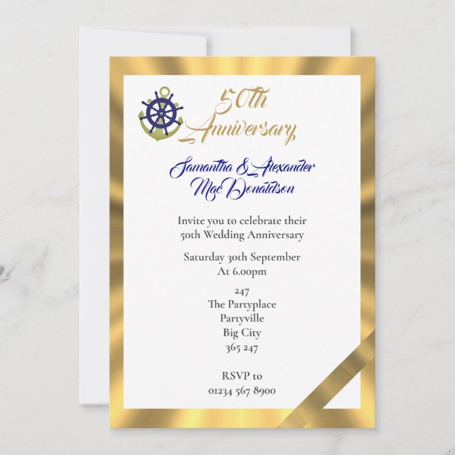 Invitation 50e anniversaire de mariage sur le thème du yachti (Devant)