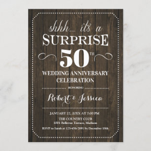 Invitation 50e anniversaire de Mariage surprise - Bois rustiq