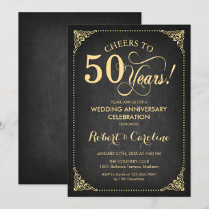 Invitation 50e anniversaire de mariage - Tableau noir or