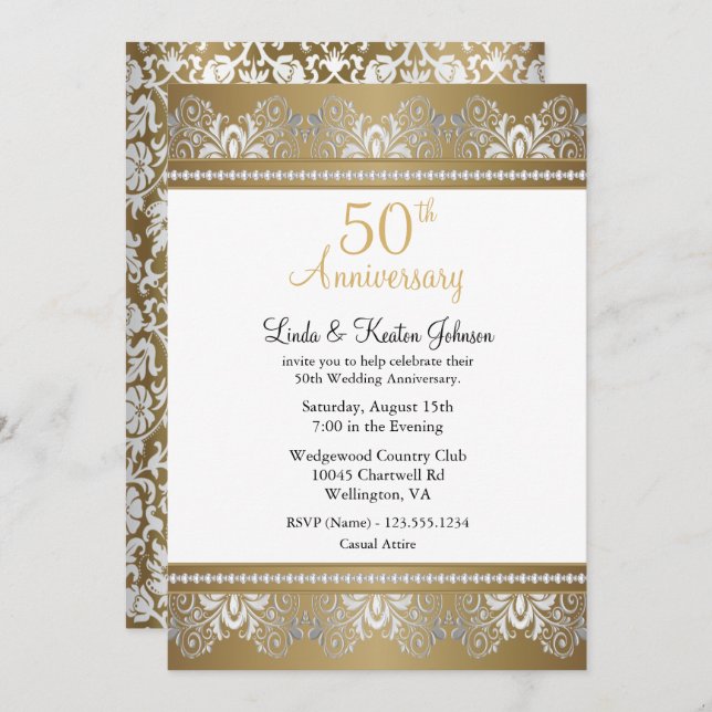 Invitation 50e anniversaire de mariage | Texte DIY (Devant / Derrière)