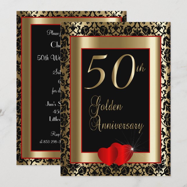 Invitation 50e anniversaire de mariage | Texte DIY (Devant / Derrière)