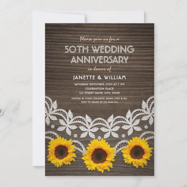 Invitation 50e Anniversaire de Mariage Tournesols Rustiques D (Devant)