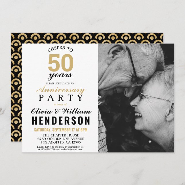 Invitation 50e anniversaire de mariage | Vive l'or pour 50 an (Devant / Derrière)