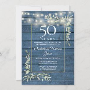 Invitation 50e Anniversaire de verdure String lumières Bois b