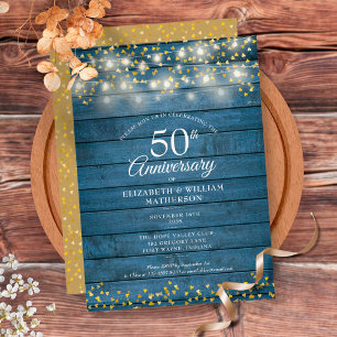 Invitation 50e Anniversaire des lumières à cordes Bois Coeurs