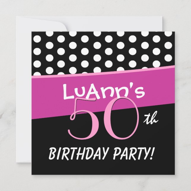 Invitation 50e anniversaire des Pois rouges blancs roses D422 (Devant)