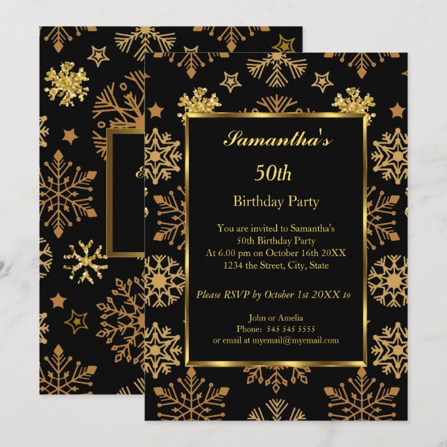 Invitation 50e Anniversaire d'hiver Soirée Gold Black Invitat (Devant / Derrière)