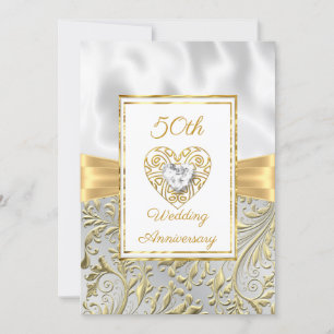 Invitation 50e Anniversaire diamant Heart Gold Bow Floral