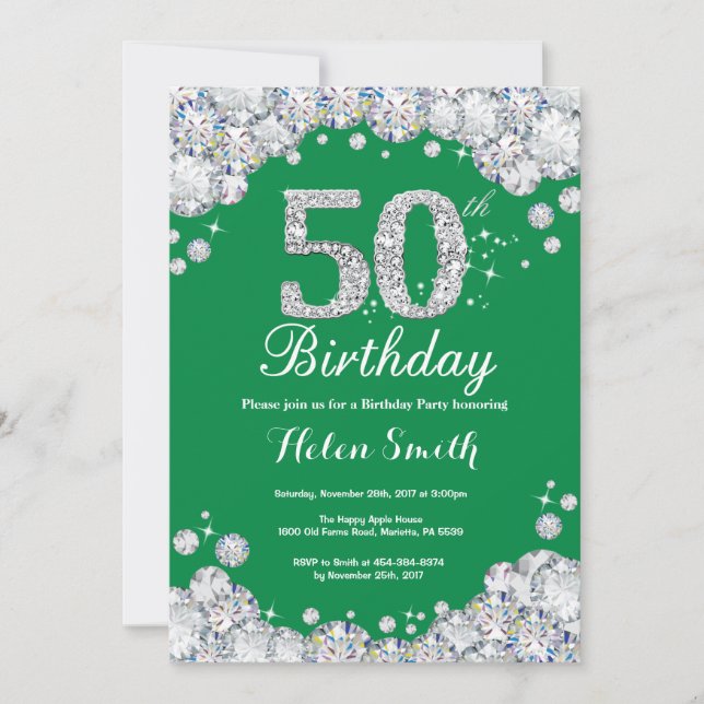 Invitation 50e anniversaire Diamant vert et argent (Devant)