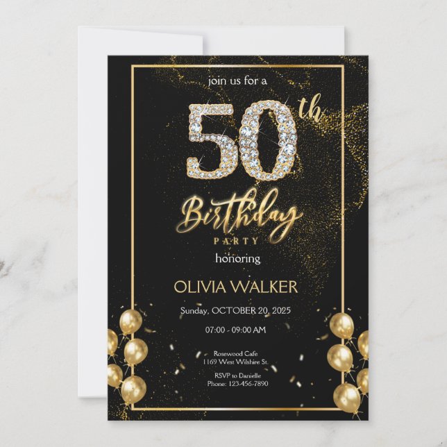 Invitation 50e Anniversaire Diamond Noir et Or (Devant)
