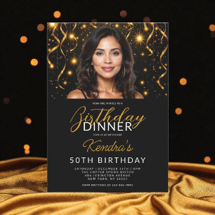 Invitation 50e anniversaire Dîner Gold et Black Photo