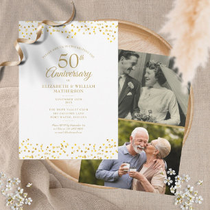 Invitation 50e Anniversaire d'or Coeurs d'amour 2 Photo