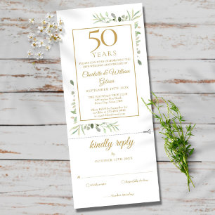 Invitation 50e Anniversaire d'or Mariage vert RSVP
