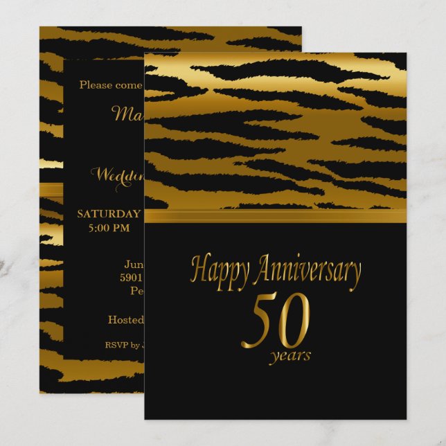 Invitation 50e anniversaire d'or - Motif zèbre (Devant / Derrière)