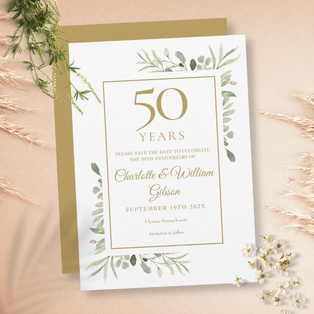 Invitation 50e Anniversaire d'or Sauvez la Date de la verdure (Créateur téléchargé)