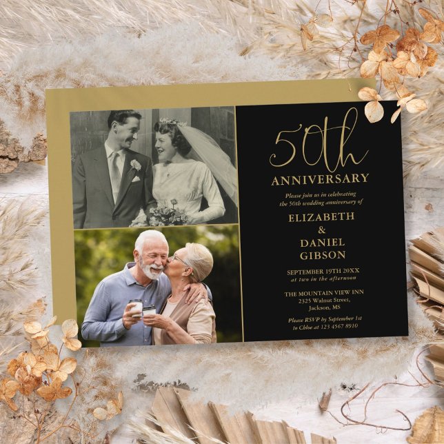 Invitation 50e anniversaire du Mariage Alors et maintenant 2  (50th Wedding Anniversary Then And Now 2 Photo Invitation)