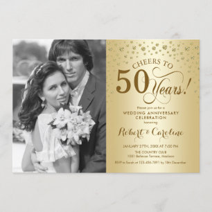 Invitation 50e anniversaire du Mariage avec photo - Or