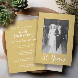 Invitation 50e anniversaire du Mariage avec photo - Or brossé