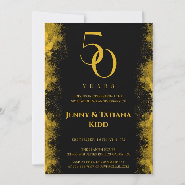 Invitation 50e anniversaire du Mariage Black & Gold (Devant)